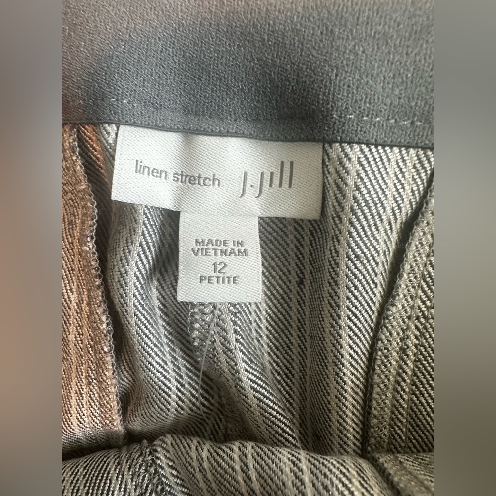 New J. Jill Light Gray Striped Wide - Leg Linen Stretch Pants Size 12 Petite - Picture 3 of 12